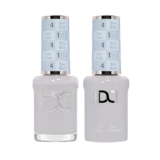 DND #184 Sea Clay gel and lacquer duo bottles in off-white greige