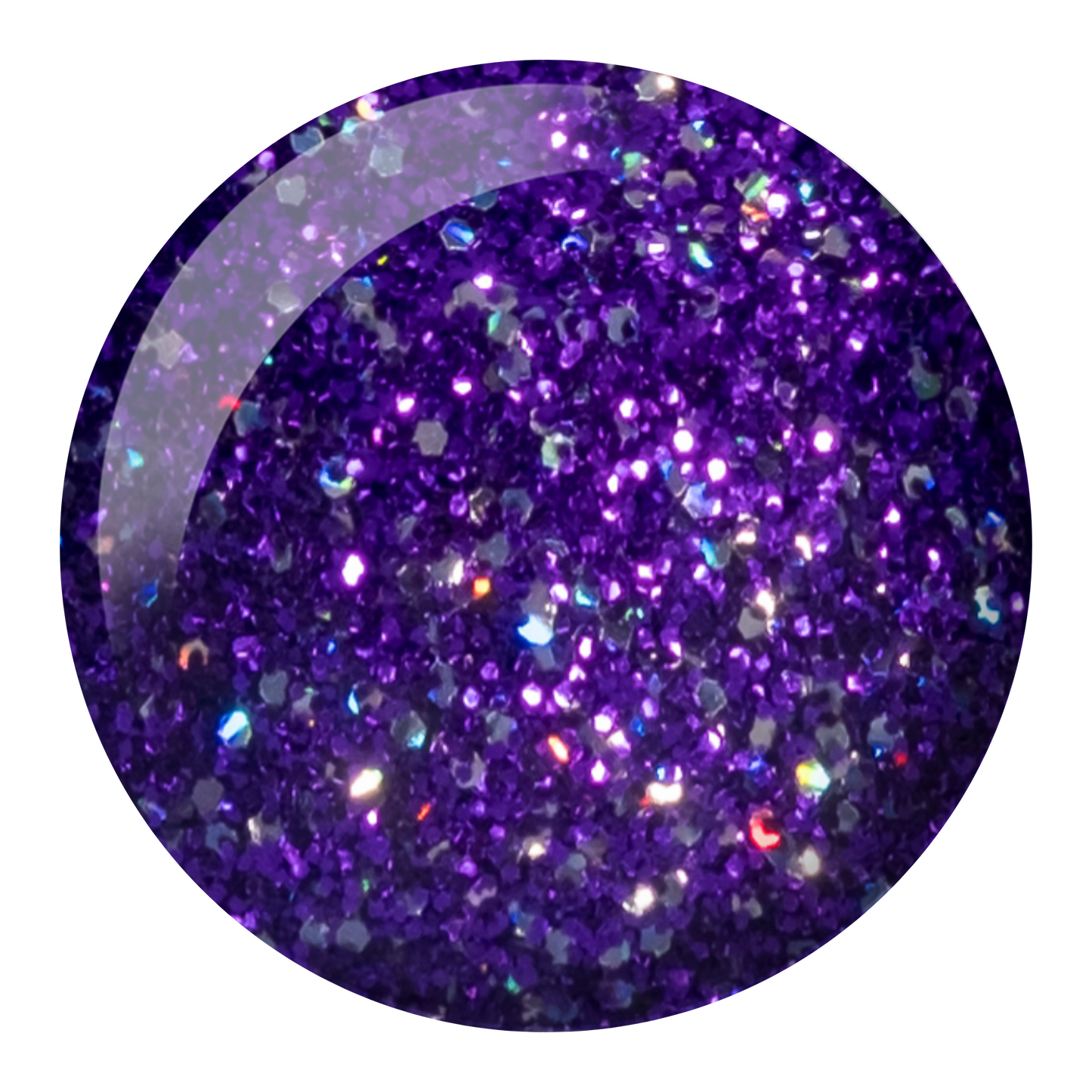 Round swatch of Lush Lilac Star showing a purple glitter with specks of silver holo
