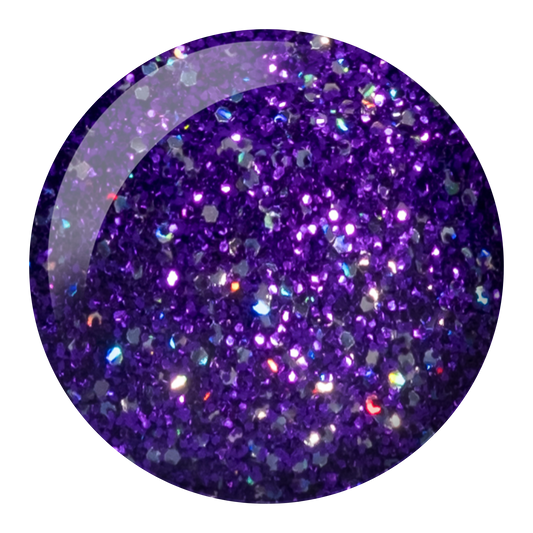 Round swatch of Lush Lilac Star showing a purple glitter with specks of silver holo