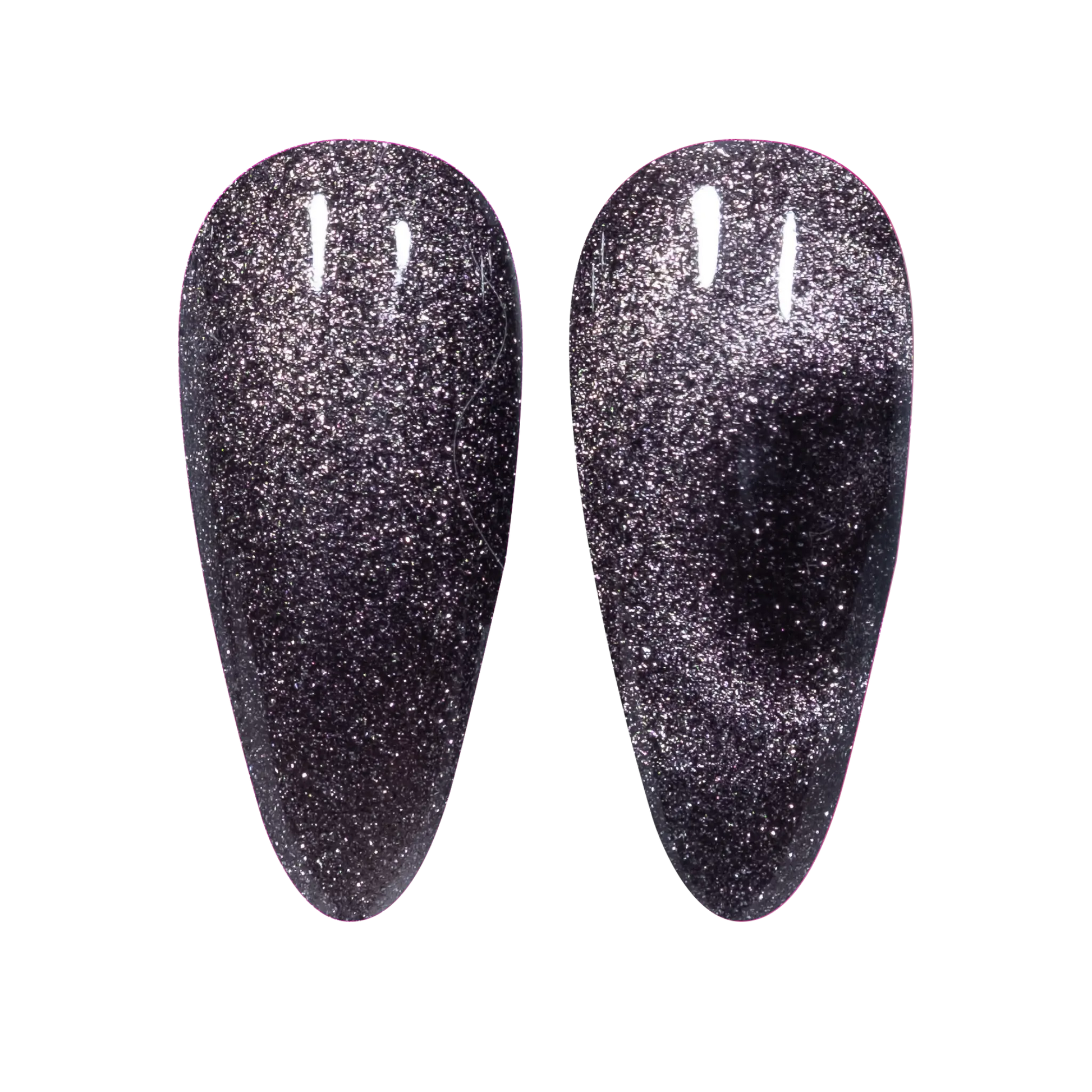 Nail swatch of The Black Cat showing a black cat eye with silvery reflection
