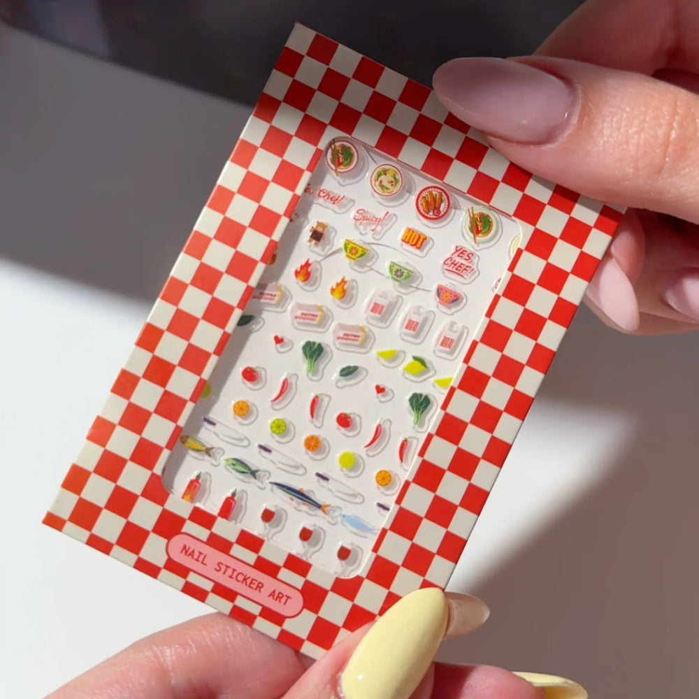 Red and white checkered pattern nail stickers sheet