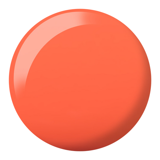 Dot swatch of DND #805 Peaches N Cream gel polish in coral orange