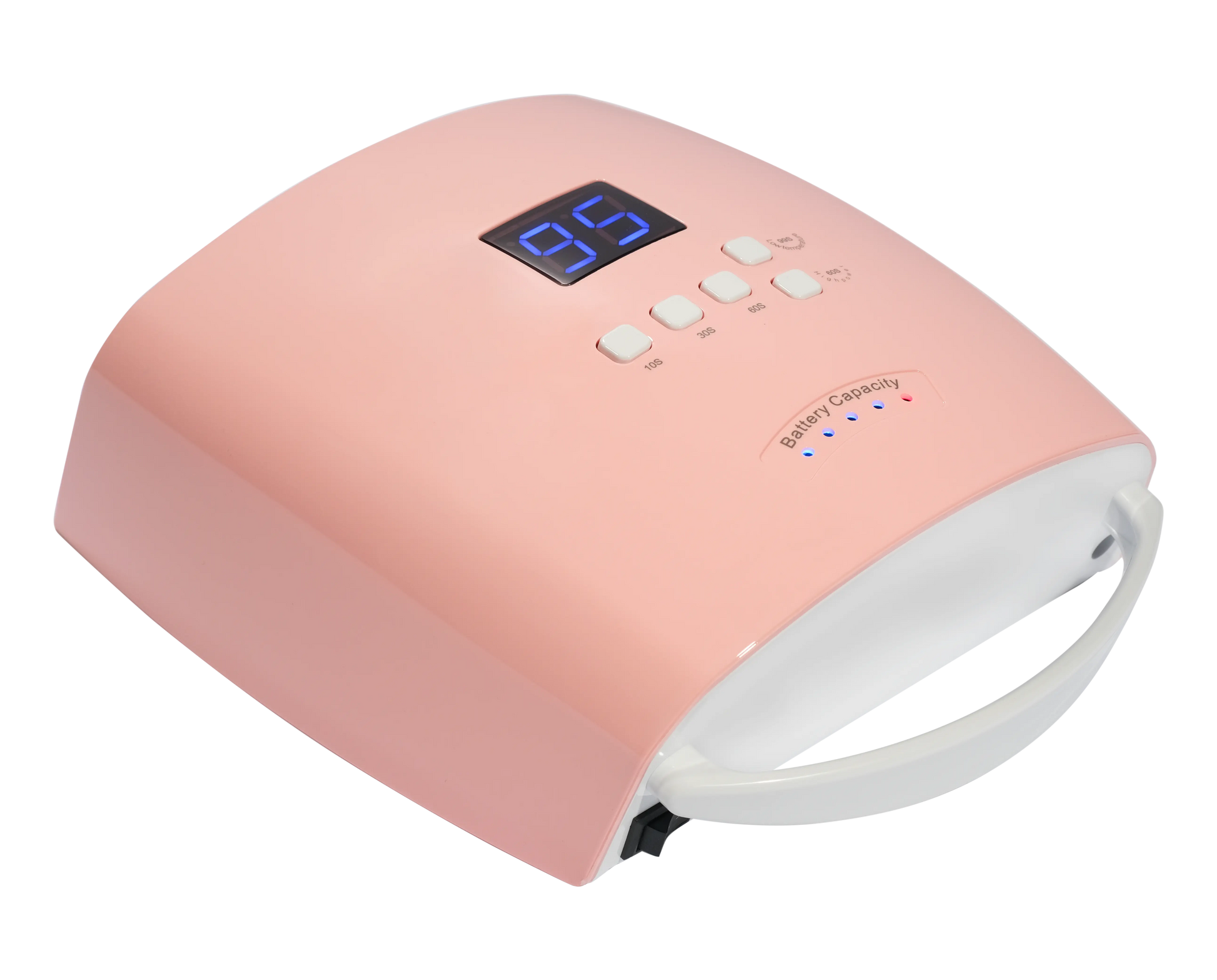 Pink gel nail lamp with digital display on a white background