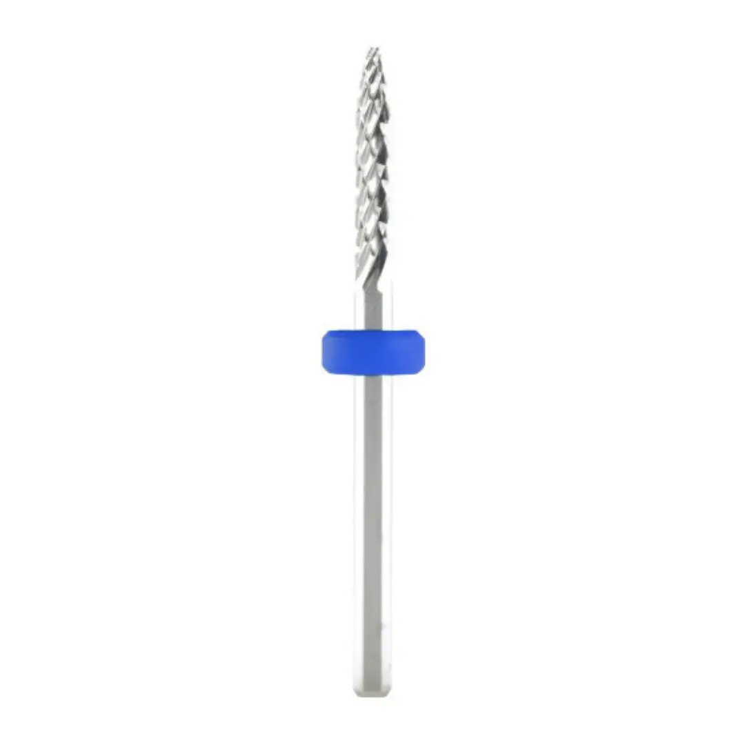 DND under-nail cleaner carbide drill bit with silver metallic body and blue collar, shown on a white background
